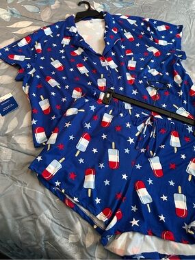 NWTS Celebrate Patriotic Women’s Blue Popsicle Print Short Pajama Set Sz 2X